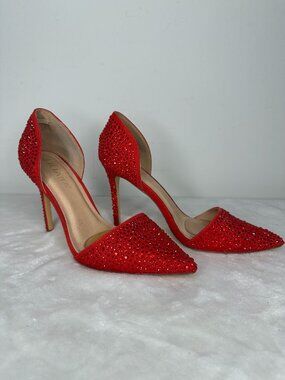 Liliana Ruby Red Rhinestone Studded D'Orsay Pumps - Size 7.5